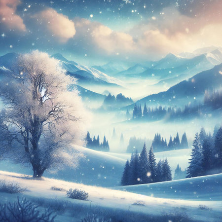 Winter wonderland depicted with serene abstraction of frozen landscapeの素材