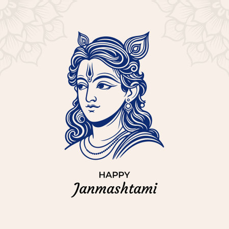 happy janmashtami hindu festival outline vector designのイラスト素材