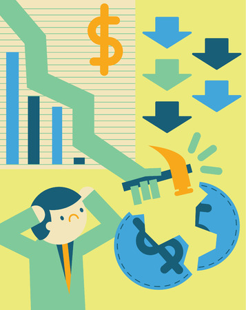 A businessman gets a headache he sees his profits being destroyedのイラスト素材