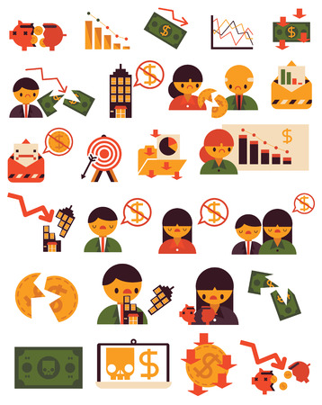 Twenty Five Items Economic Crisis Problem Vector Flat Business Finance Icon isolated images presentation white backgroundのイラスト素材