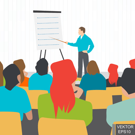 Lecture. Education in the audience. A meeting. Training. Discussion. Concept of success. For your design.のイラスト素材