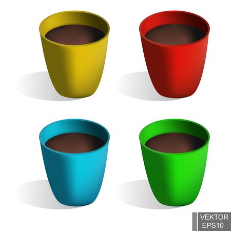 Set of four realistic mugs. Hot drinks. Coffee and tea.のイラスト素材