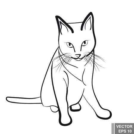 contour a cat. Silhouette. Sitting watching. For your design.のイラスト素材