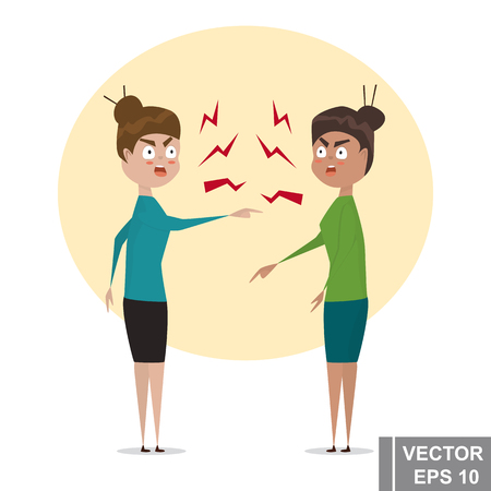 Relations. Two young girls fighting. Anger. For your design.のイラスト素材