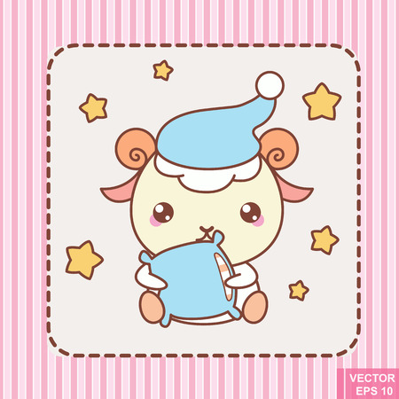 Cute kawaii cartoon sheep in vector. sleep party eps10のイラスト素材
