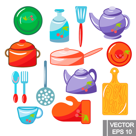 Vector kitchen set. colored illustration on white background. elements for your design.のイラスト素材