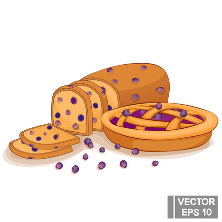 Vector illustration of blueberry cake and blueberry breadのイラスト素材