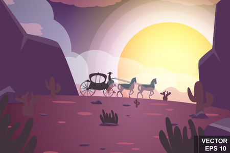 Desert landscape. Sunset. Cartoon. For your design.のイラスト素材