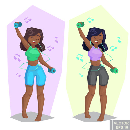 woman working out with dumbbells Music fun exercise cartoon.のイラスト素材
