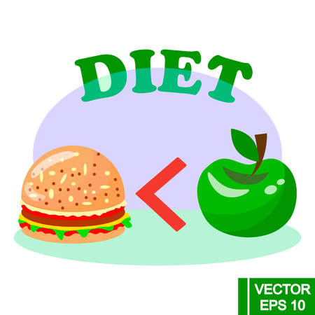 Sandwich vs apple. Healthy lifestyle. Good diet and food. Vector illustration. Element for your design.のイラスト素材