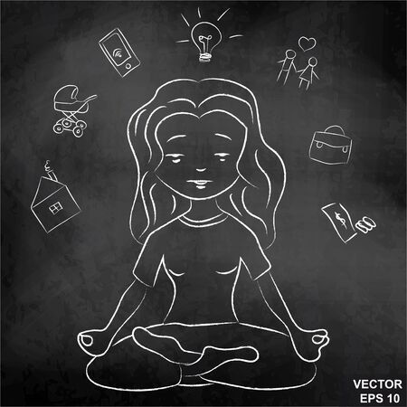 Girl on a chalkboard. Thoughts. Daily business.のイラスト素材