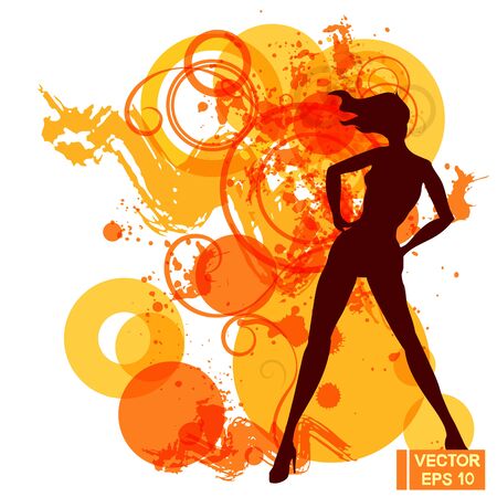 Vector image of a passionate female silhouette. Red abstract backgroundのイラスト素材