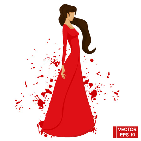 Vector image of the model. Silhouette of a woman in a long dress. The girl in a beautiful pink dressのイラスト素材