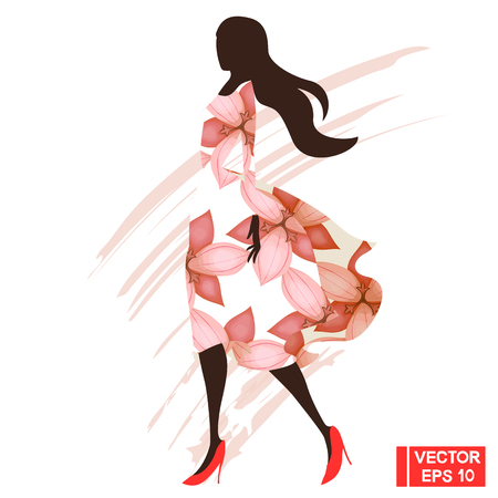 Image. Girl model in a light pink dressのイラスト素材