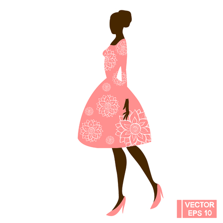 Vector Image. Woman model in a pink dress.のイラスト素材