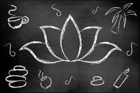 lotus flower on the chalkboard. Relax. Spa treatments.の写真素材