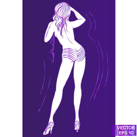 A Sexy woman takes off clothes. Hand-drawing purple color. Sketch of beautiful girlのイラスト素材