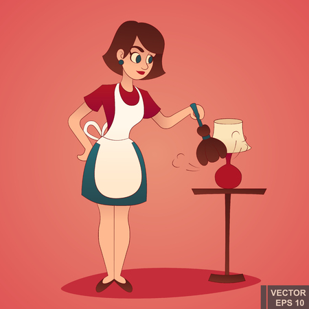 Cartoon cute girl with arpor. Mother Ready for cleaning Sweet housewife Cleaner service vector illustration eps10.のイラスト素材