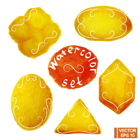 Vector elements. Yellow geometric shapes. Watercolor frames,  oval and a triangleのイラスト素材