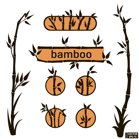 A set of bamboo, silhouette, Beautiful frames and icons with bamboo.のイラスト素材