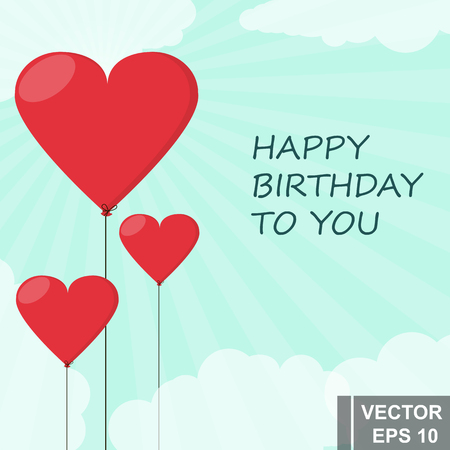 Happy Birthday to You. Red balls in the shape of heart. Card.のイラスト素材