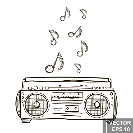 Record player. Music Manual drawing. Circuit. Isolated on white background.のイラスト素材