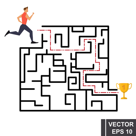 Labyrinth. The athlete runs to the gold cup. Isolated on white background.のイラスト素材