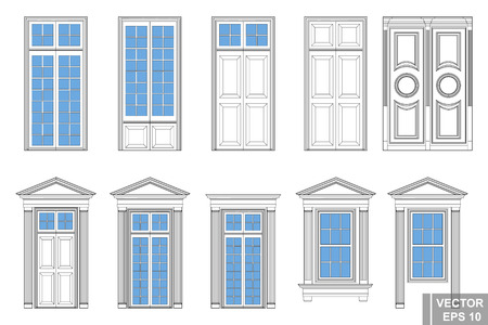 A set of classic doors. Circuit. Interior. Isolated on a blue background.のイラスト素材