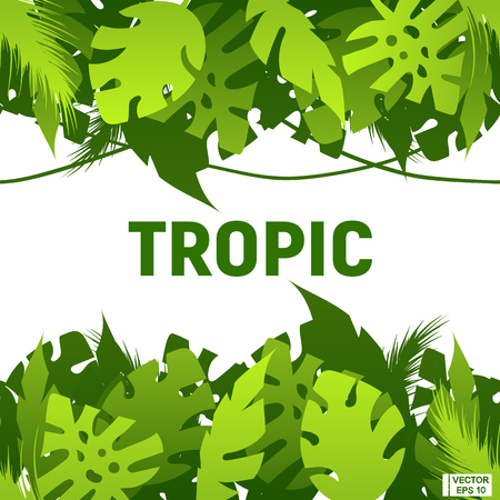 A  Background with green tropical leaves, seamless horizontal. Tropics, jungles and travelsのイラスト素材