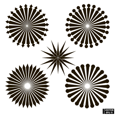 Vector image. A set of radial patterns. Abstract geometric shapes. Rays, beams element.のイラスト素材