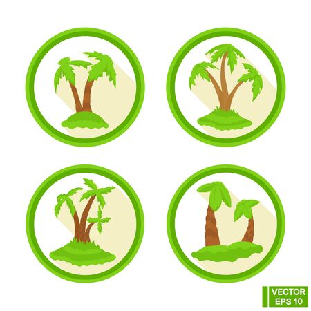 Vector image. A set of icons with palm trees. Bright colored palms in a flat style.のイラスト素材