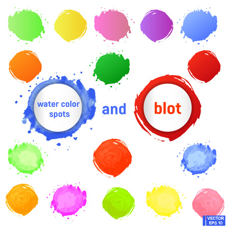 Vector image. Set of bright and colored blots, watercolor spots. Beautiful spots for inscriptions and bannersのイラスト素材