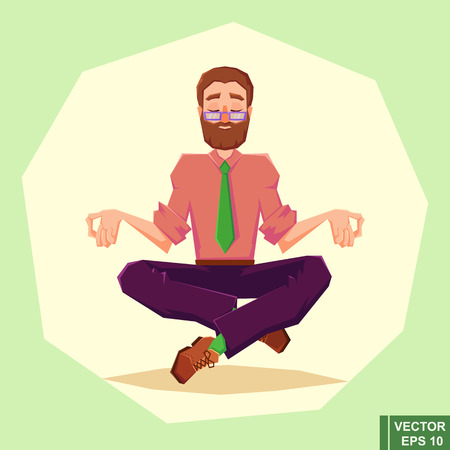 businessman meditates in lotus position. Harmony, relax, spiritual energy. vector illustration in cartoon style. flat illustration. eps10のイラスト素材