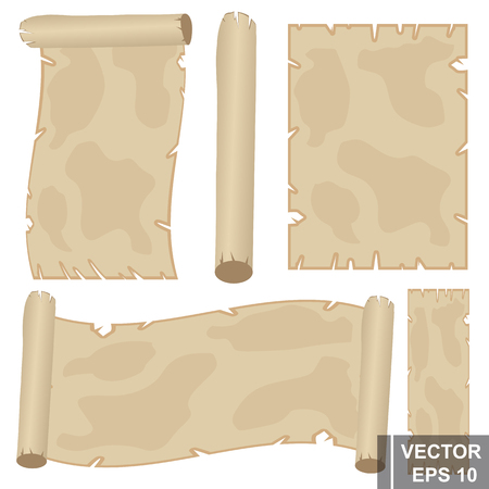 Set. Ancient parchment. Scroll. Isolated on white background. For your design.のイラスト素材