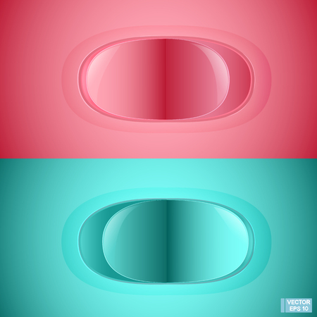 Bright plastic button switches, on and off. Pink and blue buttons.のイラスト素材