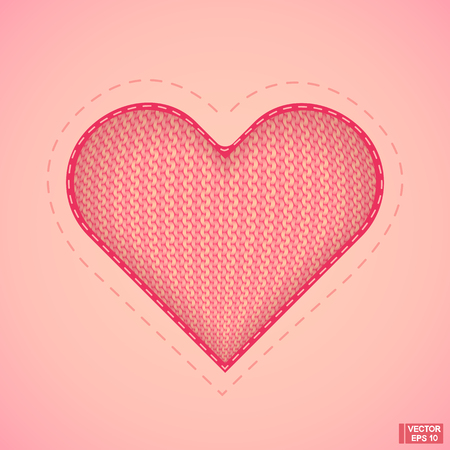 Pink knitted heart on a pink pattern.のイラスト素材