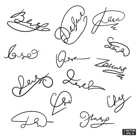 Vector image. Hand-drawn unique signatures. A set of fictional autographs.のイラスト素材
