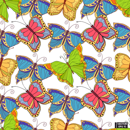 Seamless background with colored butterflies.のイラスト素材