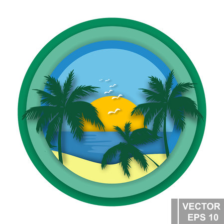 Beach life concept with the effect of cut out paper.のイラスト素材