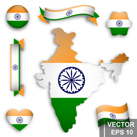 Flag of India. Map. Symbol of the state. For your design. Rectangle.のイラスト素材