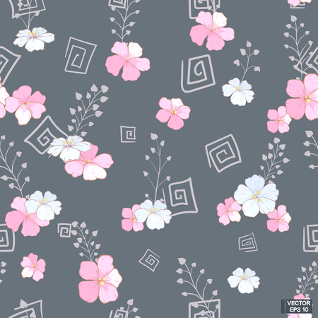 Delicate pink flowers with white leaves on a gray background.のイラスト素材
