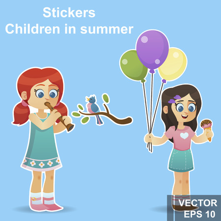 Children. Sticker. Hobby. Summer vacation. A cartoon. For your design.のイラスト素材
