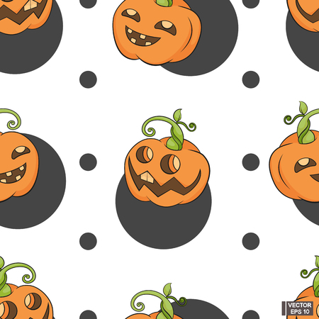 Vector illustration. Halloween seamless background with evil laughing pumpkin.のイラスト素材