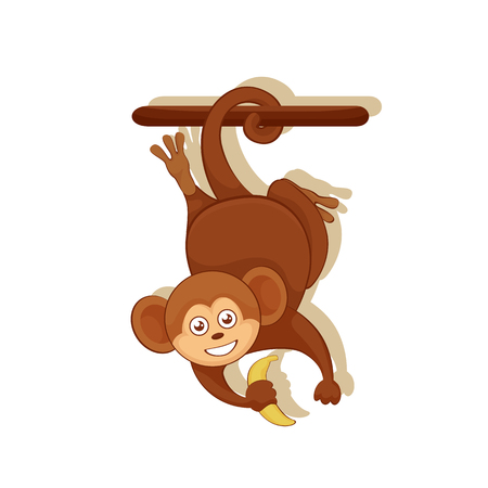 Brown monkey on a white background. Animal from zoo is a cartoon baby monkey.の写真素材