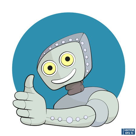 Vector image. Icon cartoon character robot. Technology of the future, friendly robot approves, thumb up, like.のイラスト素材