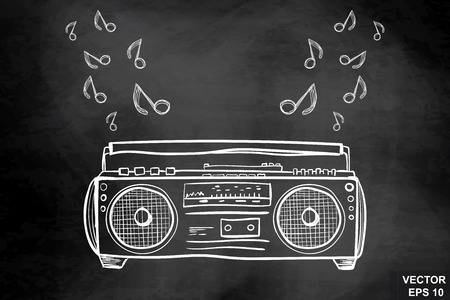 Record player. Drawing on a chalkboard. For your design. White. Music.のイラスト素材