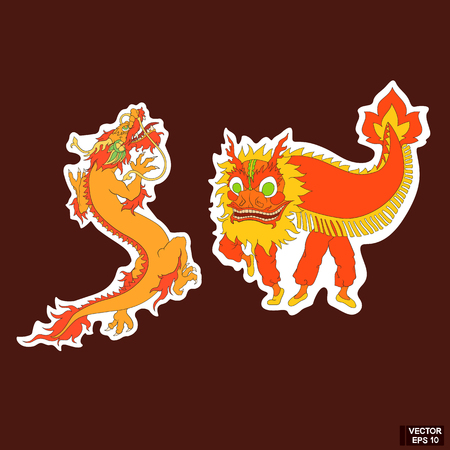 Vector image. A simple icon, a Chinese red dragon.のイラスト素材
