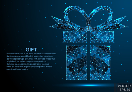 2019. Merry Christmas and Happy New Year. Gift. Congratulations. Low-poly. Bright. For your design.のイラスト素材