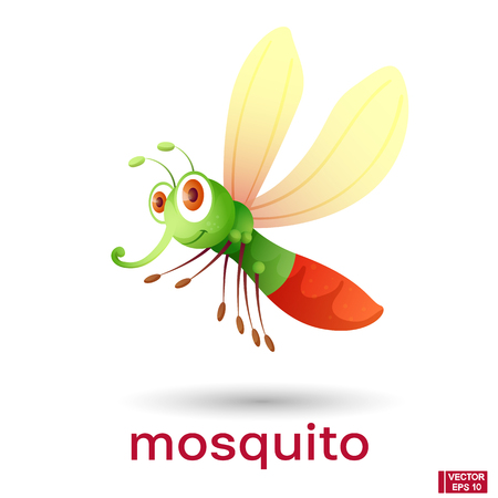 Vector cute cartoon character mosquito smiling. Icon insect.のイラスト素材