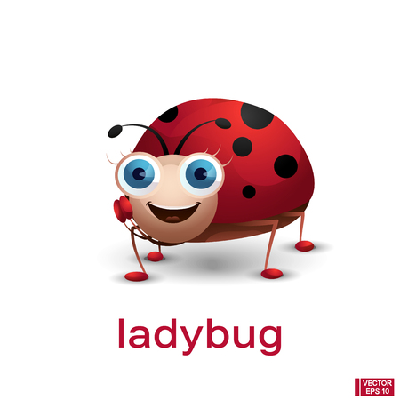 Vector cute cartoon character ladybug smiling. Icon insect.のイラスト素材